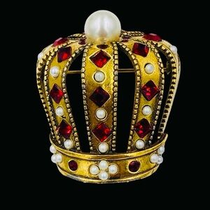Vintage Signed Jeanne Jeweled Crown Brooch